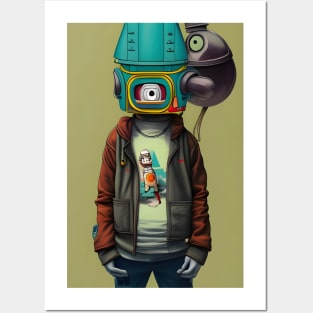 Boy with robot head Posters and Art